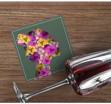 Posavasos moderno Silueta de mujer con flores - TenVinilo