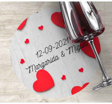 Posavasos boda Patrón de madera romántico con fecha - TenVinilo