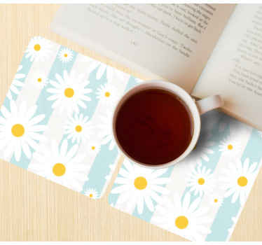 Posavasos moderno Margaritas con fondo azul rayado - TenVinilo