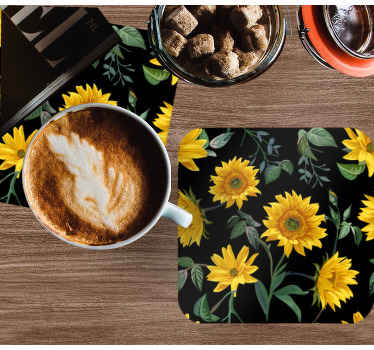 Posavasos moderno Girasoles con fondo negro - TenVinilo