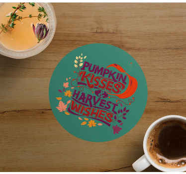 Pumpkin kisses and wishes personalised coasters - TenStickers