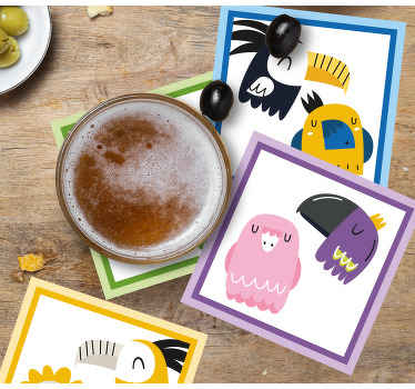 Bases para copos modernas Desenho de pássaros exóticos - TenStickers