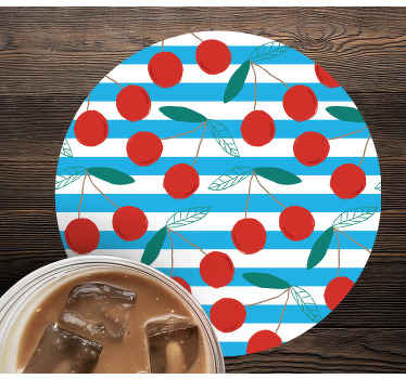 Kirsebærmønster med blå striper underlag moderne - Tenstickers