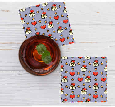 Tecknad kyckling doodle mönster modern glasunderlägg - Tenstickers