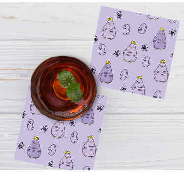Purple pattern with chicken and egg coaster - TenStickers