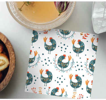 无缝民间鸡图案现代杯垫 - TenStickers