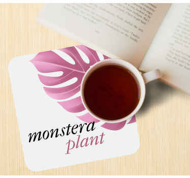 Bases para copos com frases Estilo monstera minimalista rosa - TenStickers