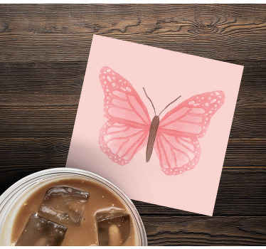 ピンクのタイルの蝶より多くのコースター - TENSTICKERS