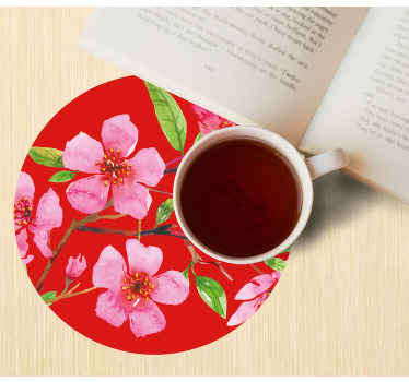 beautiful watercolor sakura flower coaster - TenStickers
