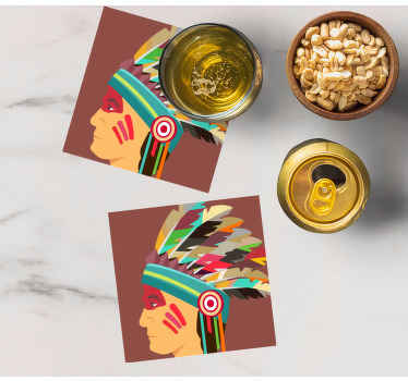 Ethnic and coloured head modern coaster - TenStickers