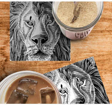 Posavasos moderno Cabeza de león negro sobre fondo blanco - TenVinilo