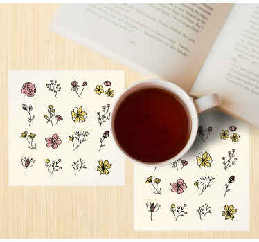 Ružové a žlté kvety moderná tácka - Tenstickers