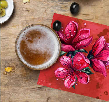 červené tažené květiny moderní vinylový nápojpodtácek - TenStickers