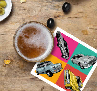 Neljä mallia vanhoja autoja vintage lasinalunen - Tenstickers