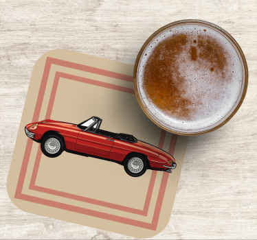Cabriolet rød bil vintage coaster - TenStickers