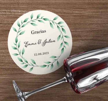 Posavasos boda Agradecido personalizable con hojas - TenVinilo