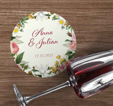 Blomstermønster med navne bryllup -rutschebane - TenStickers