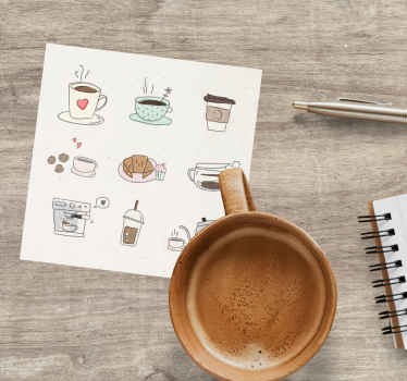 Roztomilý ručně kreslenou káva ikony modernípodtácek - TenStickers