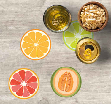 Uppsättning skivade frukter tecknad modern glasunderlägg - Tenstickers