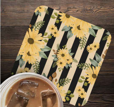 Syksyn auringonkukkia raidoilla kukka -lasinalusella - Tenstickers