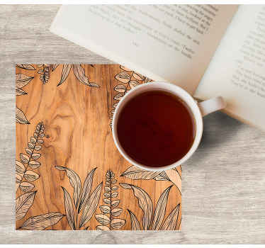 Dessous de verre motif Feuilles beiges sur bois - TenStickers