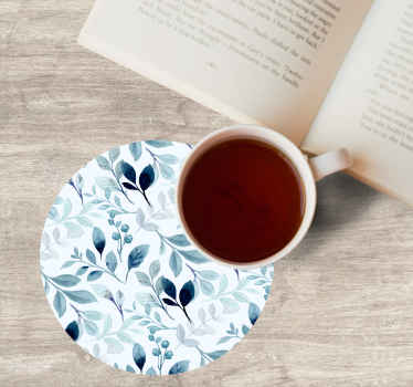 Pequeño posavasos de flores de hojas azules - TenVinilo