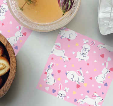 Hvide kaniner på lyserød baggrund moderne rutschebane - TenStickers
