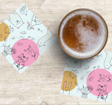 Bases para copos modernas Padrão animal preto e branco fofo - TenStickers