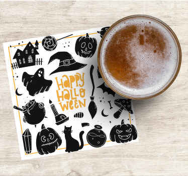 Happy Halloween black doodles halloween coaster - TenStickers