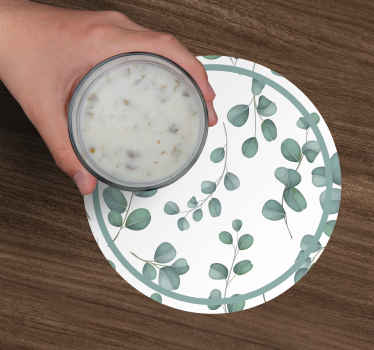 优雅的绿色水彩树叶复古杯垫 - TenStickers