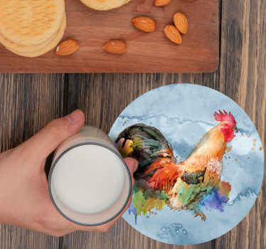 ζωγραφισμένος κόκορας σε ακουαρέλα υφή coaster - TenStickers