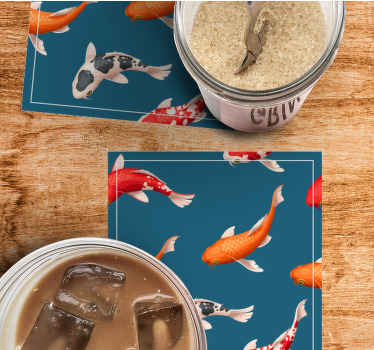 Koi fish pattern blue background modern coaster - TenStickers