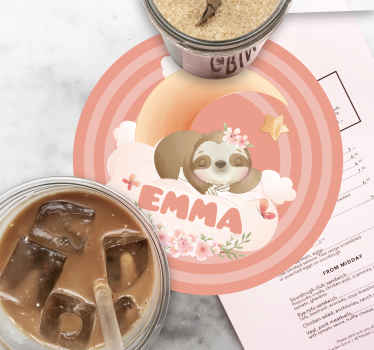 Untersetzer personalisiert Süße tiere faultier mit Namen - TenStickers