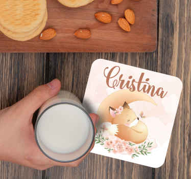 Cute fox for girl with name coasters - TenStickers