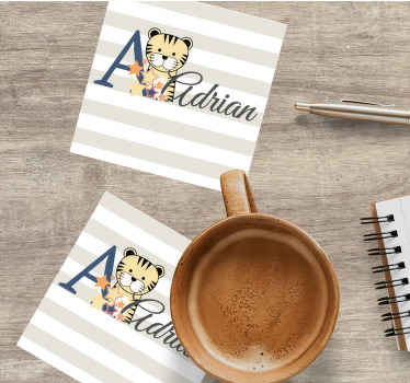 Søde dyr tiger med navn coasters - TenStickers