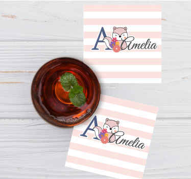 Cute animals squirrel with name coasters - TenStickers