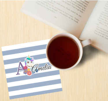 Posavasos personalizable Lindos animales unicornio con nombre - TenVinilo