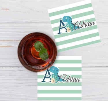 Untersetzer personalisiert Süße tiere dino mit Namen - TenStickers