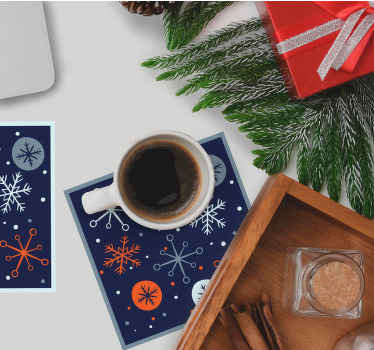 Blue and orange snowflakes christmas coaster - TenStickers