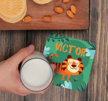 Personalisable coasters with a cheerful tiger design - TenStickers