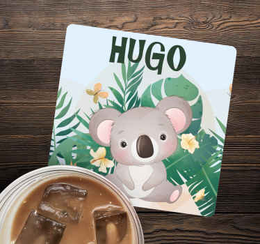 Posavasos personalizable Lindo koala para niño con nombre - TenVinilo