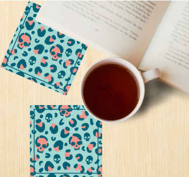 Untersetzer modern Blaues und pinkes totenkopf-leopardenmuster - TenStickers