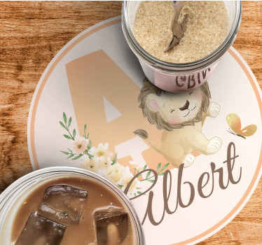 Cute animals lioness with name coasters - TenStickers