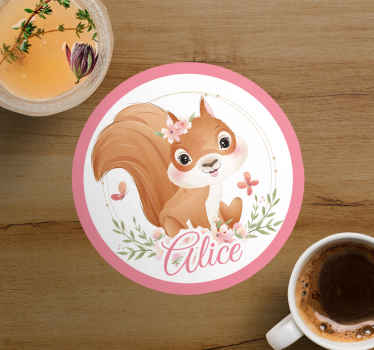 Søtt ekorn for jente med navn underlag tilpasset - Tenstickers