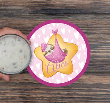 Cute sloth for girl with name coasters - TenStickers