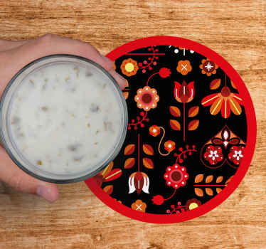 Posavasos vintage Adornos folclóricos étnicos rojos - TenVinilo