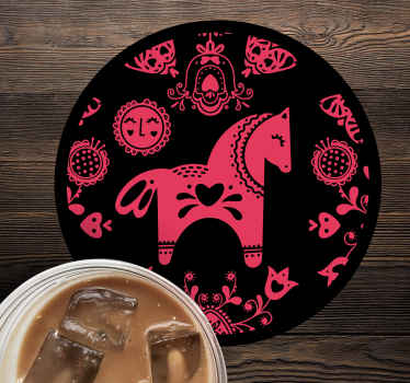 Ilustração folclórica do cavalo mais bases para copos - TenStickers