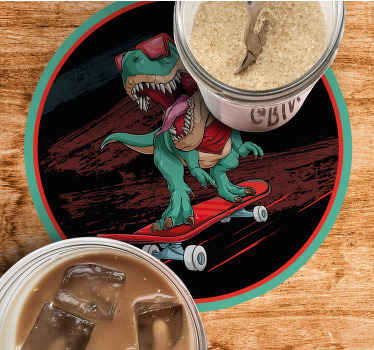 Skating green dinosaur vintage coaster - TenStickers