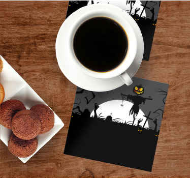 Graveyard with scary faces Halloween coaster - TenStickers