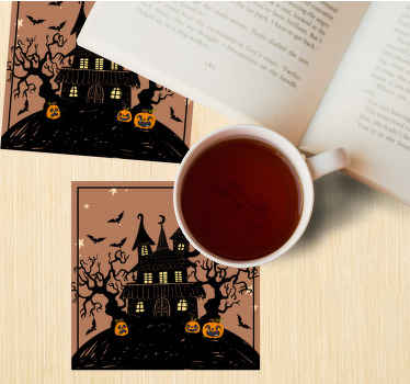 Haunted house with bats  Halloween coaster - TenStickers